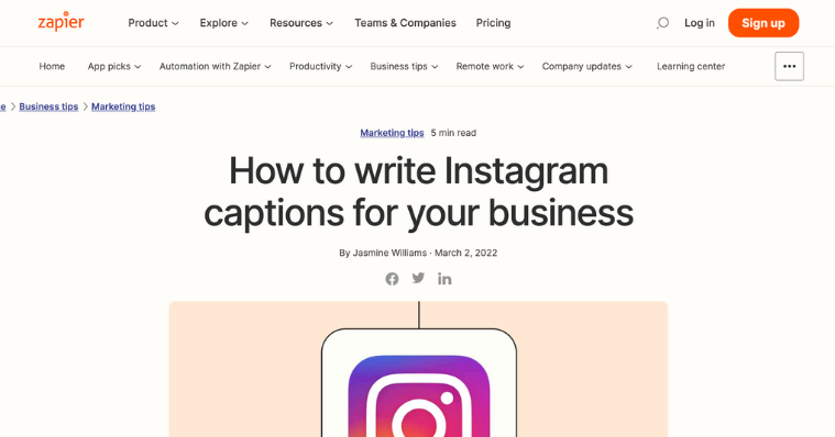 Article screenshot: How to write Instagram captions for your business